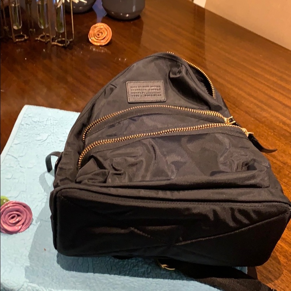 Black nylon with leather trim backpack
